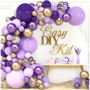 Purple and Gold Balloon Arch & Garland Kit –Small and Large Purple Gold Balloons
